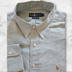 Ralph Lauren Men’s Button-Down Shirt 17.5 34 | Green Oxford Cotton Long Sleeve
